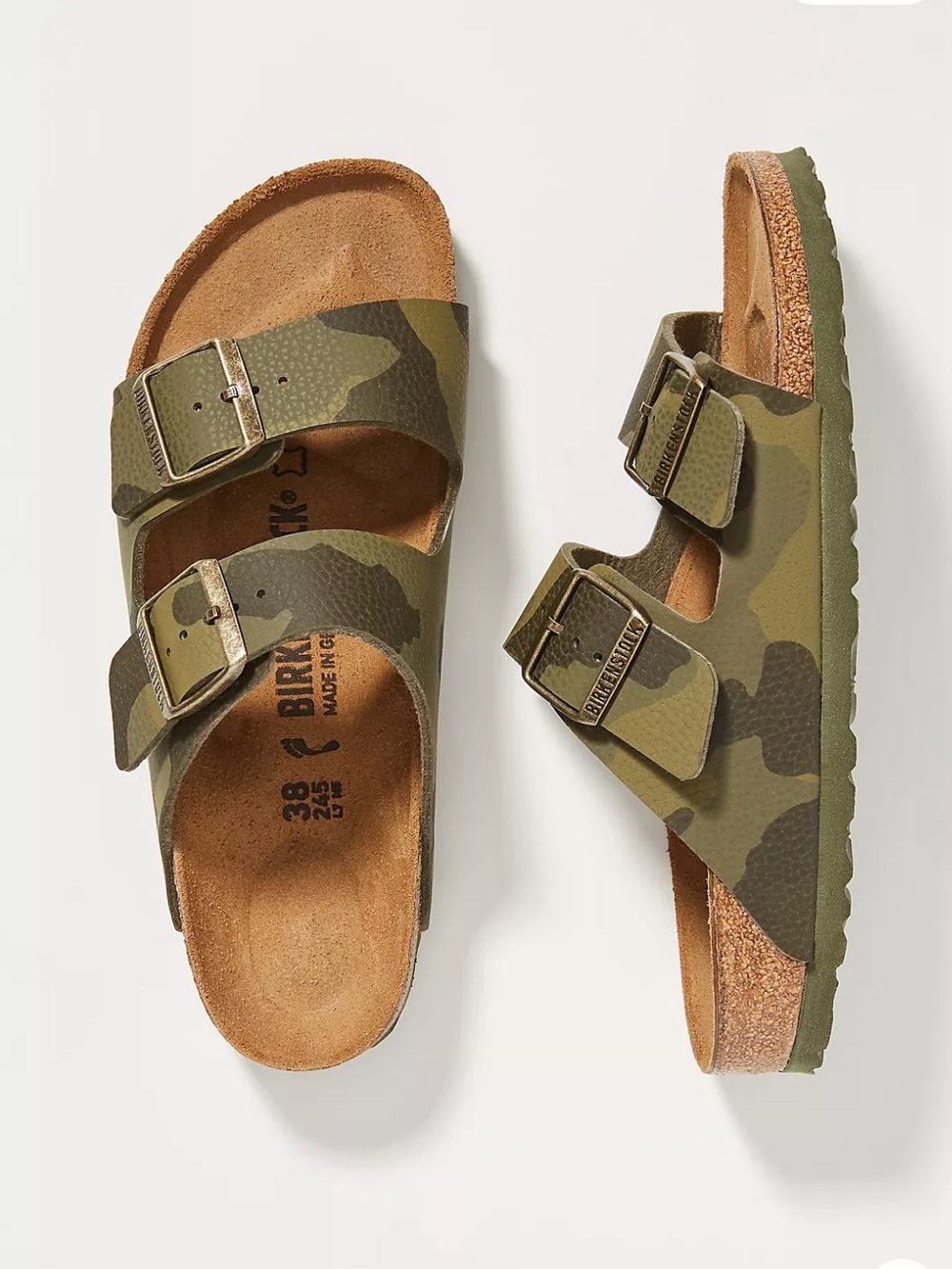 BIRKENSTOCK ARIZONA DOUBLE BUCKLE DESERT SOIL CAMO GREEN GORPCORE EUC Sz38 7-7.5